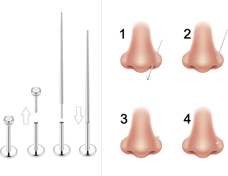 Ftovosyo 20G 18G 16G Threadless Push in Nose Rings Studs Surgical Steel Pushin Nose Stud 2mm 2.5mm 3mm Round Crystal Opal Labret Lip Medusa Piercing Jewelry Conch Helix Tragus Earring for Women Men - Image 4